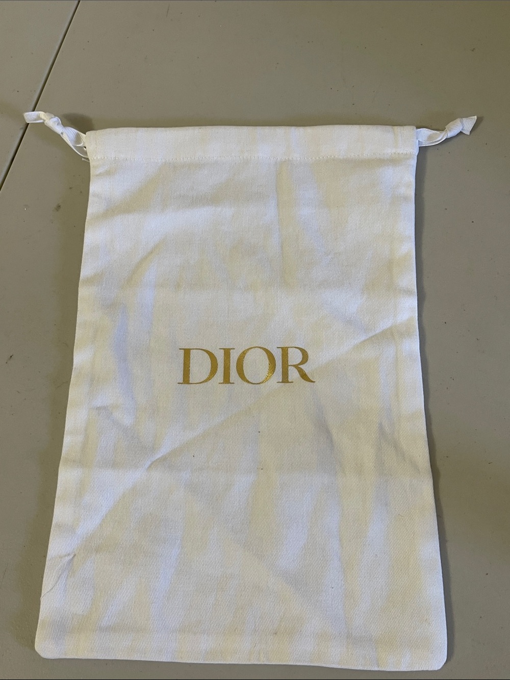 Dior White Drawstring Dust Bag with Gold Logo
